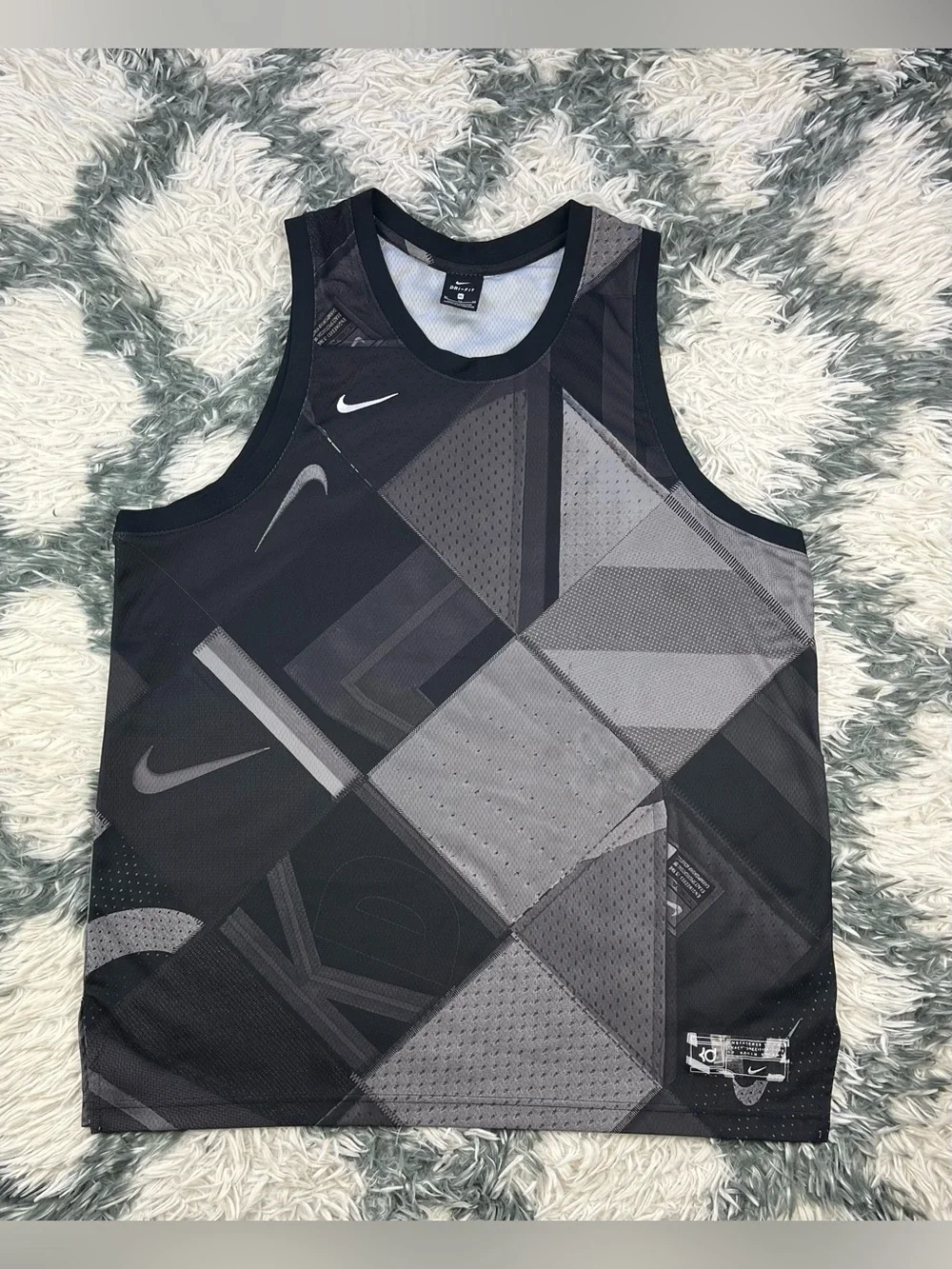 Nike Basketball KD Kevin Durant Tank Top Jersey Sleeveless Black Pattern Size XL
